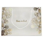 水彩ゴールドユーカリの葉 シャイニーエレガント ラージペーパーバッグ (正面)