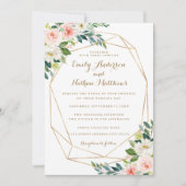 水彩ゴールド幾何学的なフラワーブラッシュウェディング 招待状 (正面)