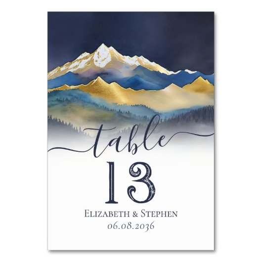 水彩ゴールド箔 山のウェディングテーブルナンバー テーブルナンバー (正面)