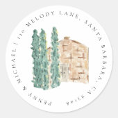 水彩サイプレスツリーズ差出人住所 ラウンドシール (正面)