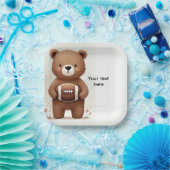 水彩サッカーテディベア1st誕生日パーティー ペーパープレート (パーティー)