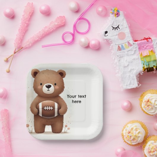 水彩サッカーテディベア1st誕生日パーティー ペーパープレート (パーティー)