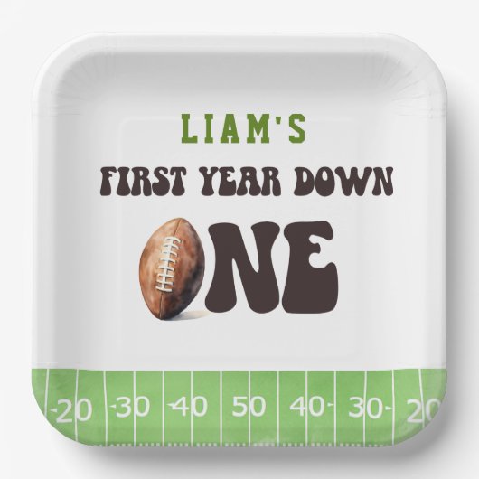 水彩サッカー初年ダウン1歳の誕生日 ペーパープレート (正面)