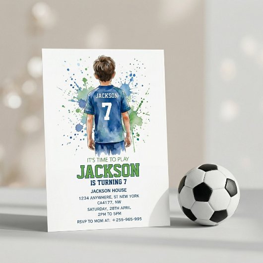 水彩サッカー少年誕生日招待状 招待状