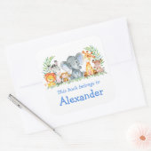 水彩サファリアニマルズブルー蔵書票ラベル スクエアシール (封筒)