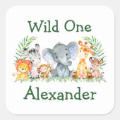 水彩サファリアニマルズワイルドワン誕生日 スクエアシール (正面)