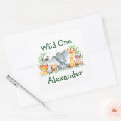 水彩サファリアニマルズワイルドワン誕生日 スクエアシール (封筒)