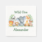 水彩サファリアニマルズワイルドワン誕生日 スタンダードカクテルナプキン (正面)