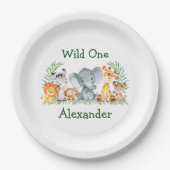 水彩サファリアニマルズワイルドワン誕生日 ペーパープレート (正面)
