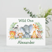 水彩サファリアニマルズワイルドワン誕生日 招待状 (スタンド正面)