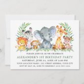 水彩サファリアニマルズワイルドワン誕生日 招待状 (裏面)