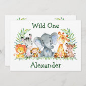 水彩サファリアニマルズワイルドワン誕生日 招待状 (正面/裏面)