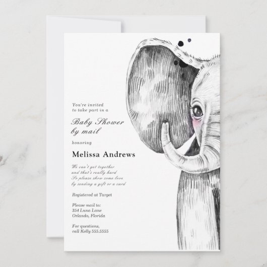 水彩サファリエレファントベビージャーバイメール 招待状 (正面)