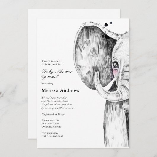 水彩サファリエレファントベビージャーバイメール 招待状 (正面/裏面)