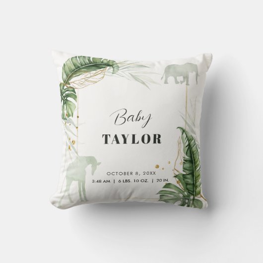 水彩サファリキリン象ベビーシャワー クッション (正面)