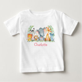 水彩サファリジャングルかわいい赤ちゃん動物 ベビーTシャツ