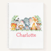 水彩サファリジャングルアニマルズピンクスケッチ ノートブック (正面)