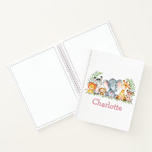 水彩サファリジャングルアニマルズピンクスケッチ ノートブック (内部)