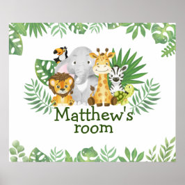 水彩サファリジャングルトロピカルアニマルズグリーン ポスター