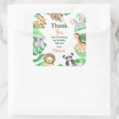 水彩サファリジャングル動物の誕生日感謝 スクエアシール (バッグ)