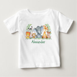 水彩サファリベビーアニマルズゾウ ベビーTシャツ