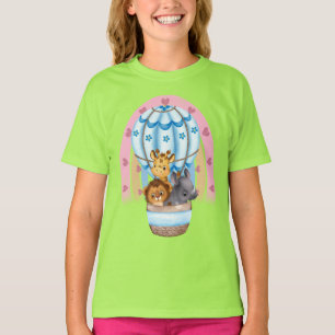 水彩サファリ動物キリン、リノ、ライオン熱 Tシャツ