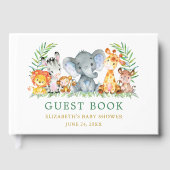 水彩サファリ動物グリーンベビーシャワー ゲストブック (正面)