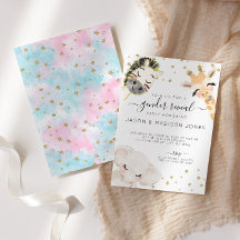 水彩サファリ動物ジェンダーリビール招待状