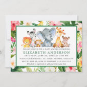 水彩サファリ動物トロピカルグリーンシャワー 招待状 (正面)