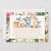 水彩サファリ動物トロピカルベビーシャワー 招待状 (正面)