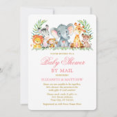 水彩サファリ動物ピンクの金ゴールドシャワーbyメール 招待状 (正面)