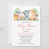 水彩サファリ動物ピンクシャワーbyメール 招待状 (正面)