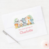 水彩サファリ動物ピンク蔵書票ラベル スクエアシール (封筒)