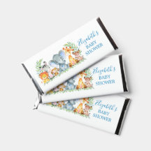 水彩サファリ動物ブルーベビーシャワー