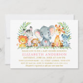 水彩サファリ動物ベビーシャワー ピンク ゴールド 招待状 (正面)