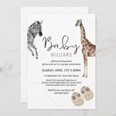 水彩サファリ動物中立ベビーシャワー 招待状 (正面/裏面)