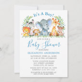 水彩サファリ動物水玉模様ブルーシャワー 招待状 (正面)