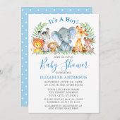 水彩サファリ動物水玉模様ブルーシャワー 招待状 (正面/裏面)