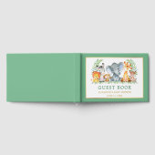 水彩サファリ動物赤ちゃんシャワーグリーン ゲストブック (全面)