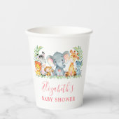 水彩サファリ動物赤ちゃんシャワーピンク 紙コップ (正面)