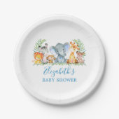 水彩サファリ動物赤ちゃんシャワーブルー小 ペーパープレート (正面)