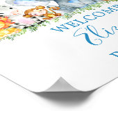 水彩サファリ動物赤ちゃんシャワーブルー ポスター (角)