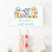 水彩サファリ動物赤ちゃんシャワーブルー 横断幕 (インサイチュ)