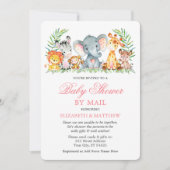 水彩サファリ動物 ピンクのシャワーメール便 招待状 (正面)