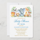 水彩サファリ動物 青金 シャワーメール 招待状 (正面)