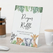 水彩サファリ赤ちゃんシャワーおむつラッフル 台座サイン (インサイチュ)