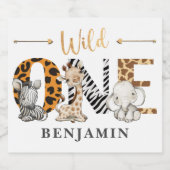 水彩サファリ1歳の誕生日 スパークリングワインラベル (シングルラベル)