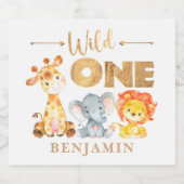 水彩サファリ1stバースデーワきらめくインラベ スパークリングワインラベル (シングルラベル)