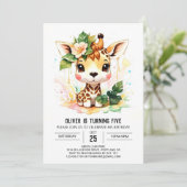 水彩サファリ　キリン　誕生日 招待状 (スタンド正面)