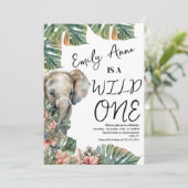 水彩サファリ ワイルドワン ベイビーゾウ 誕生日 招待状 (スタンド正面)